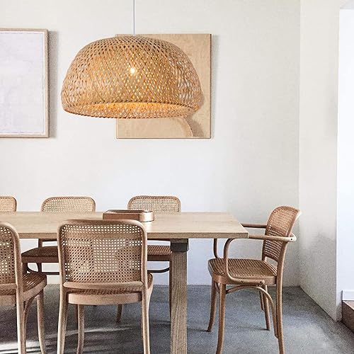 Miniatura 9 de Teru Ji Kaikang Lámpara colgante de bambú tejida a mano, 11.81 pulgadas, ratán de 1 luz, luz colgante de techo de madera natural, lámpara de bambú
