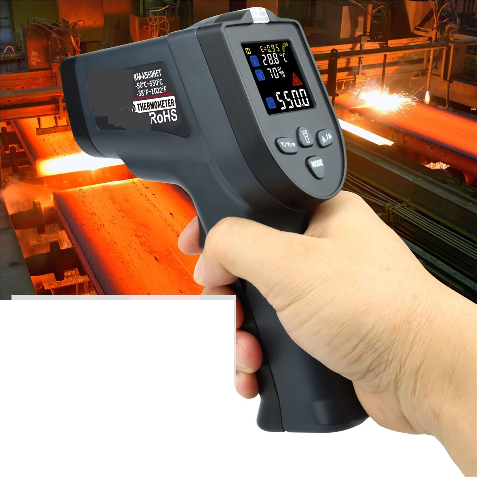 Termometro Infrarossi, Termometro Elettronico Industriale LCD Misuratore Di Temperatura Laser Digitale Senza Contatto Punta Della Pistola A Infrarossi,per Forno Pizza Cucina(KM-K550HET LCD)