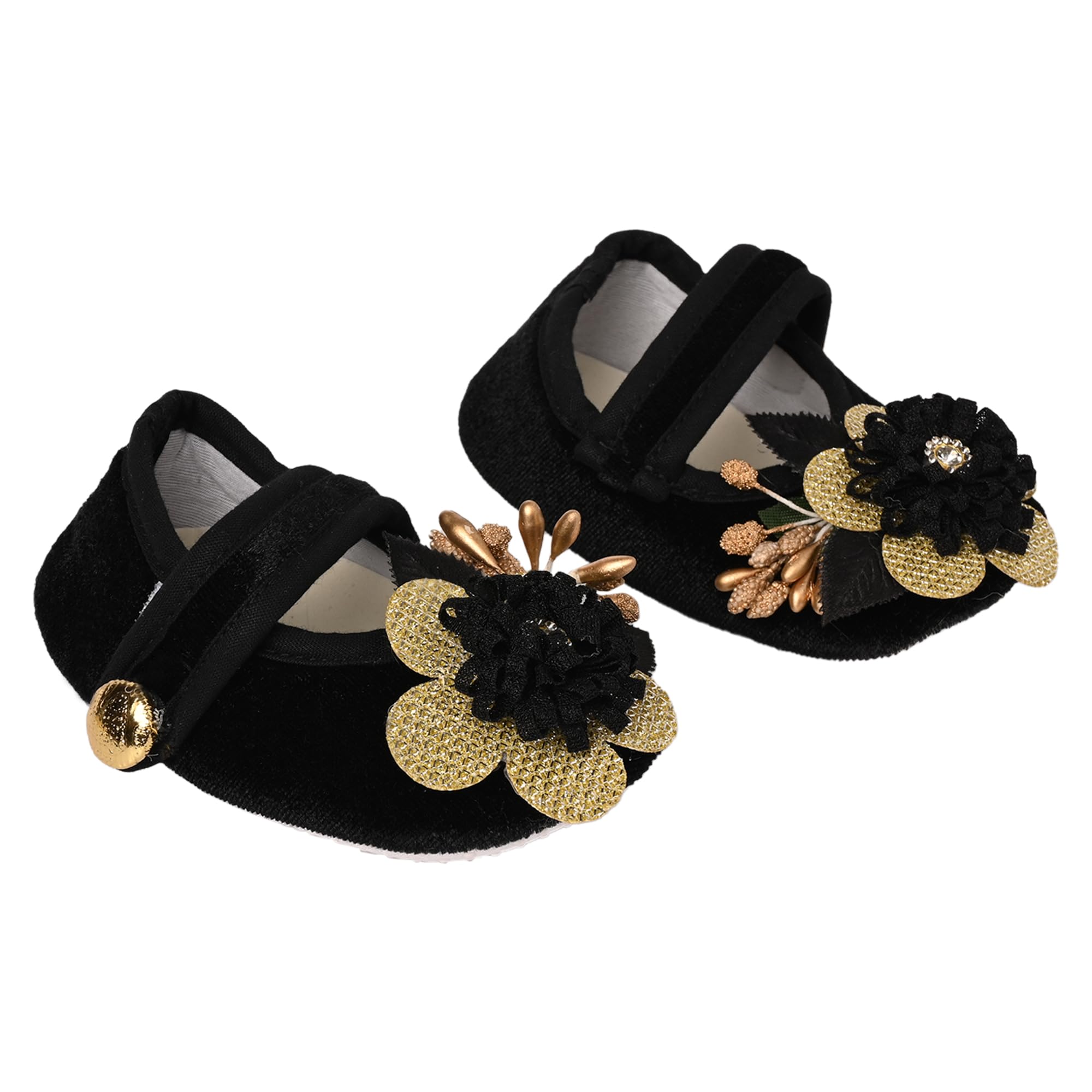 Coco Candy Ethnic Velvet New Born Infant Baby Booties - Black, 3 Months to 12 Months-image-2