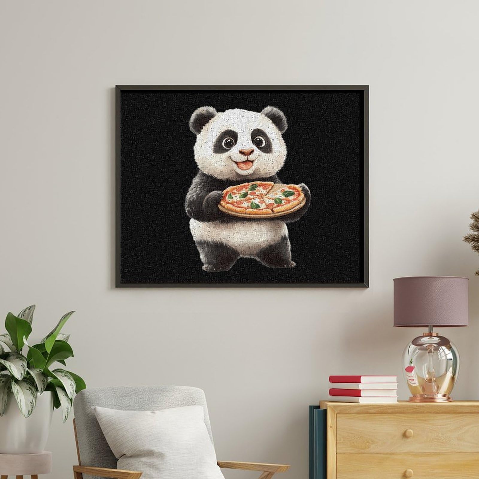 Malen nach Zahlen, Motiv: Panda mit Pizza, für Erwachsene, Anfänger, bunt, DIY, einfaches Malen für Zuhause, Wanddekoration