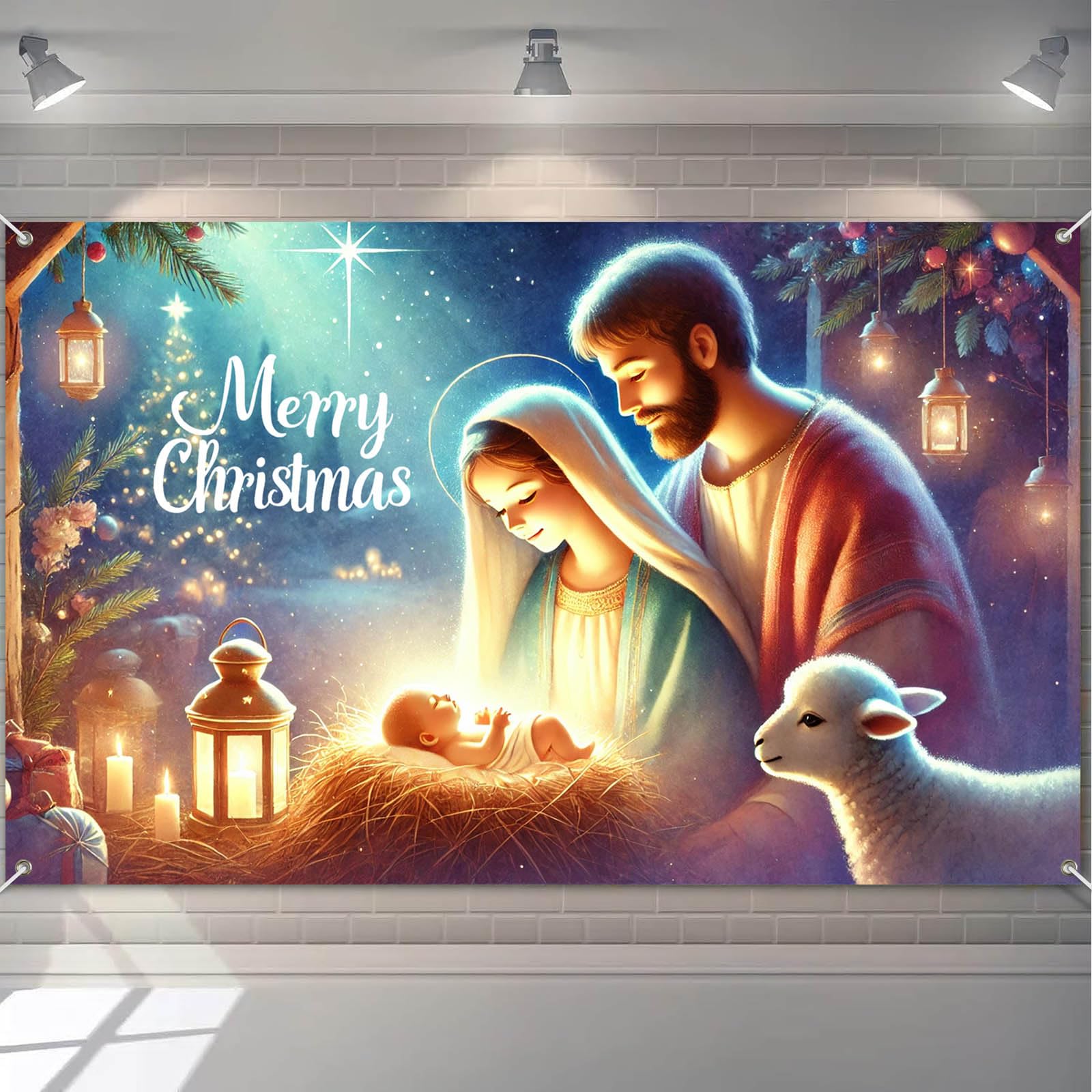 BlissYard Nativity Scene Backdrop 71x43 Inches Merry Christmas Holy Night Banner Religious Christian Banner for Church Indoor Outdoor Christmas Photo