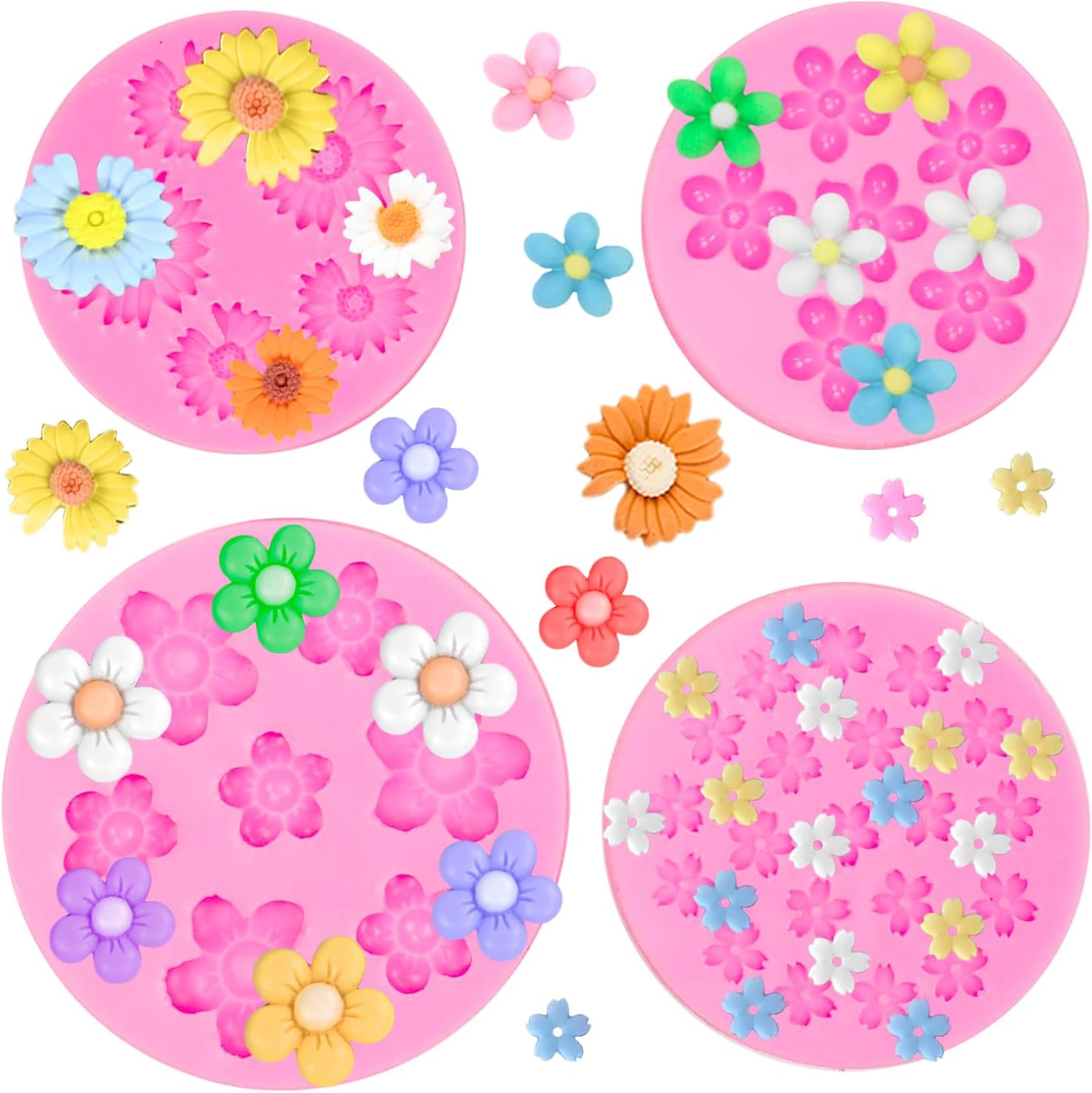5Pcs Flower Silicone Mold, Mini Flower Fondant Chocolate Silicone Molds for Baking Leaf Mold for Cake Decorating Clay Crafting Candy Soap Ice Cube Wax Melt (Square)