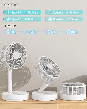 Desk Fan, 8-Inch Oscillating Portable Fan Rechargeable, 24H Run, 90 Rotate Small Fan for Bedroom, 4 Speeds&8H Timer Quiet Mini Travel Fan, Battery Powered USB Fans for Office&Home, White