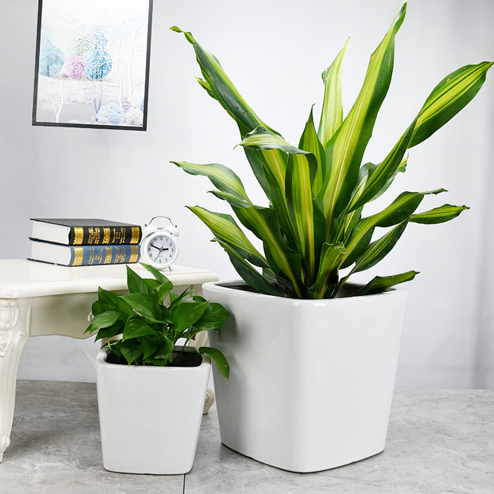 Vasi da Giardino Vasi per Piante in Ceramica Quadrati, vasi per fioriere Decorativi Moderni da 8,6/11/13,9 Pollici con Foro di drenaggio per Interni ed Esterni, Bianco