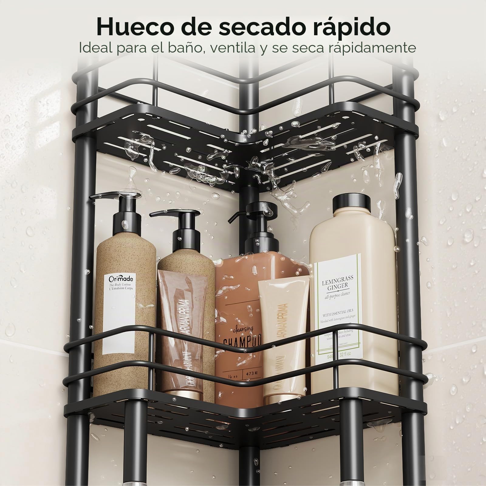 Orimade 3 Unidades de estantería de Ducha de pie, Estante de Ducha de Esquina Independiente, sin Agujeros, para Cuarto de baño, Color Negro