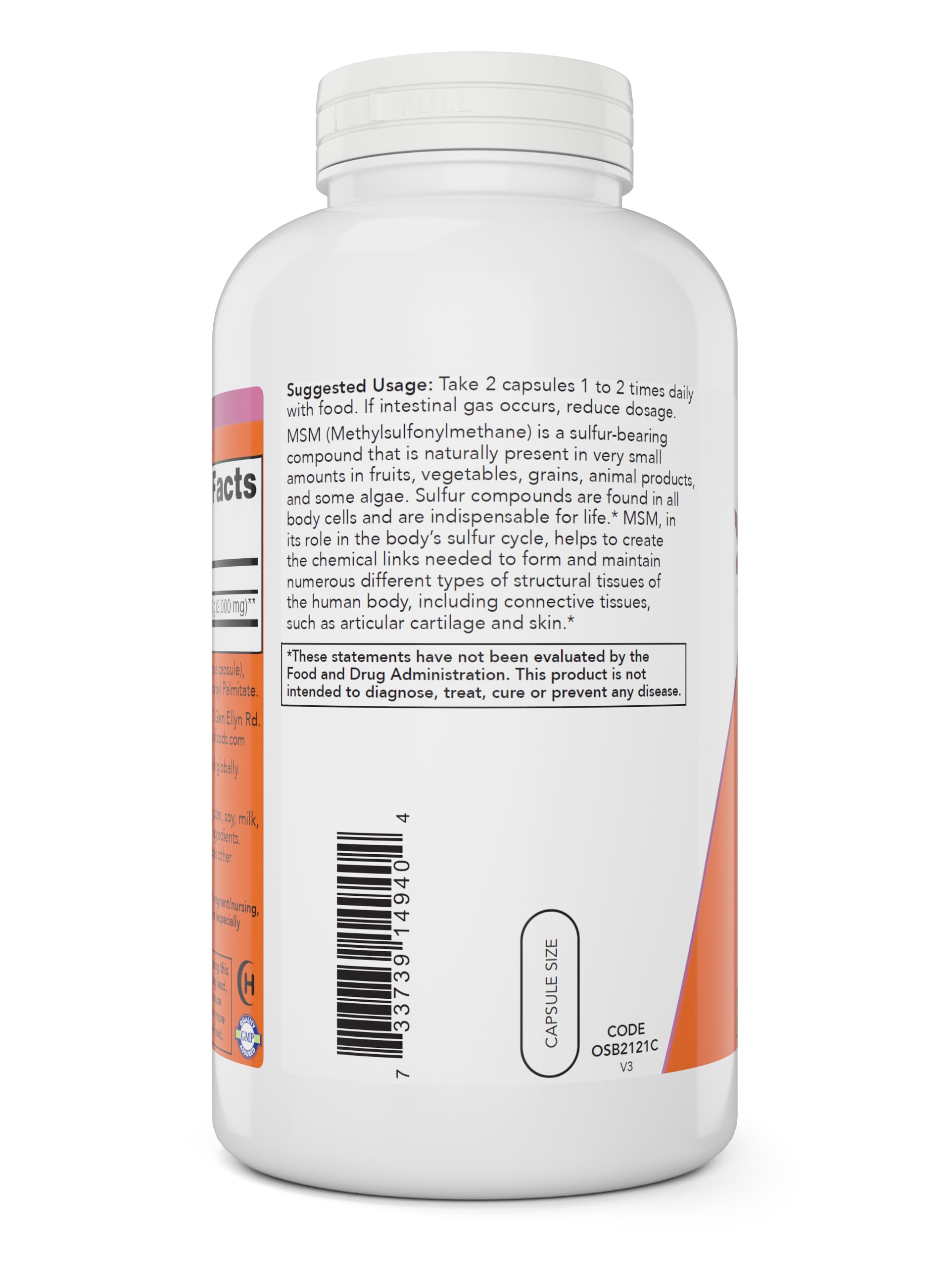 Now MSM 1000mg Veg Capsules, 400 Count Methyl-Sulphonyl-Methane, Made in USA, Sulfur Supplement, Non-GMO, Vegan Vegetarian Friendly — Amazon image 3