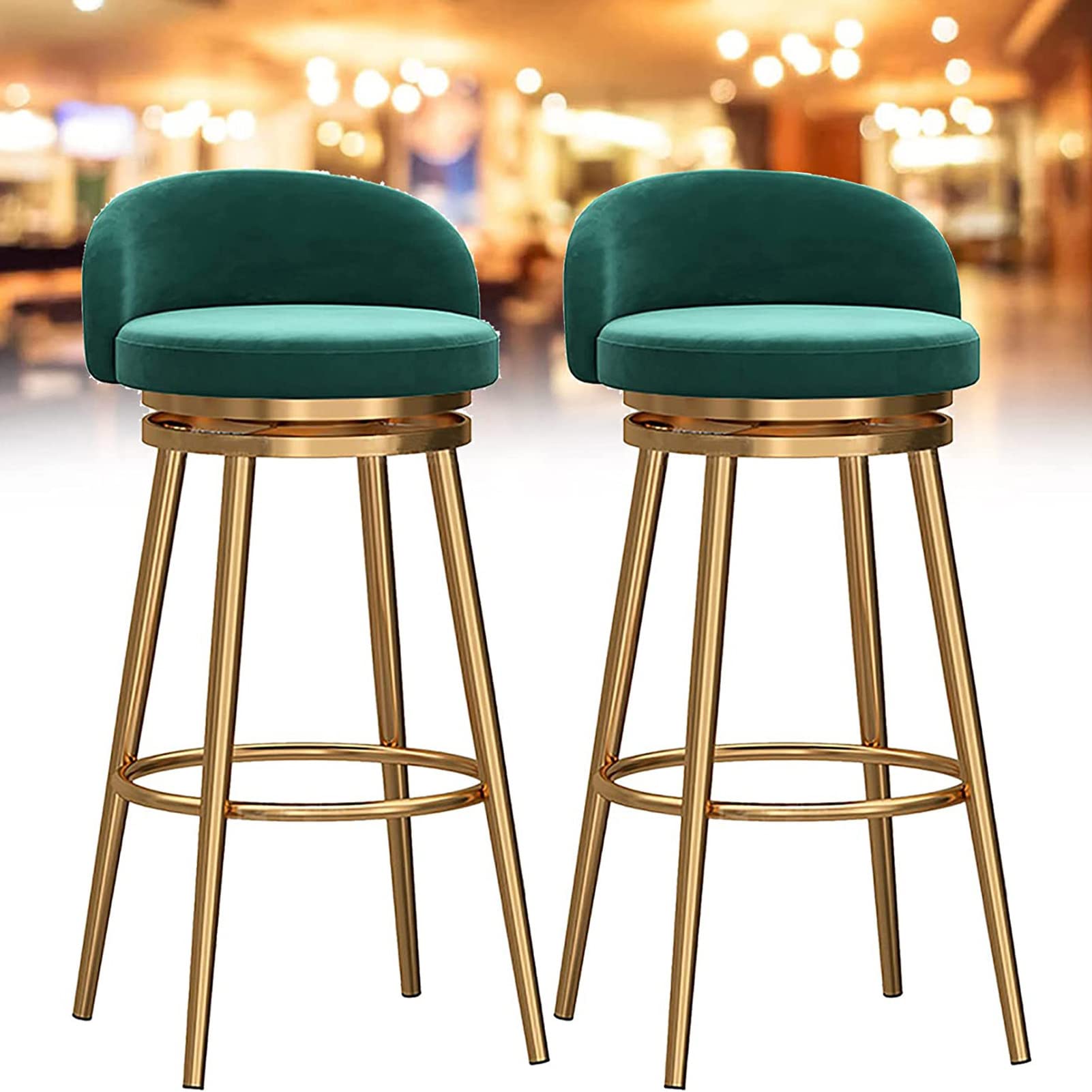 Chaise de comptoir hauteur 65cm en velours vert et métal haut de gamme