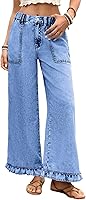 Astylish Women's High Waisted Wide Leg Jeans - Stretchy Baggy Denim Pants with Ruffle Hem, Boho Trendy Fit