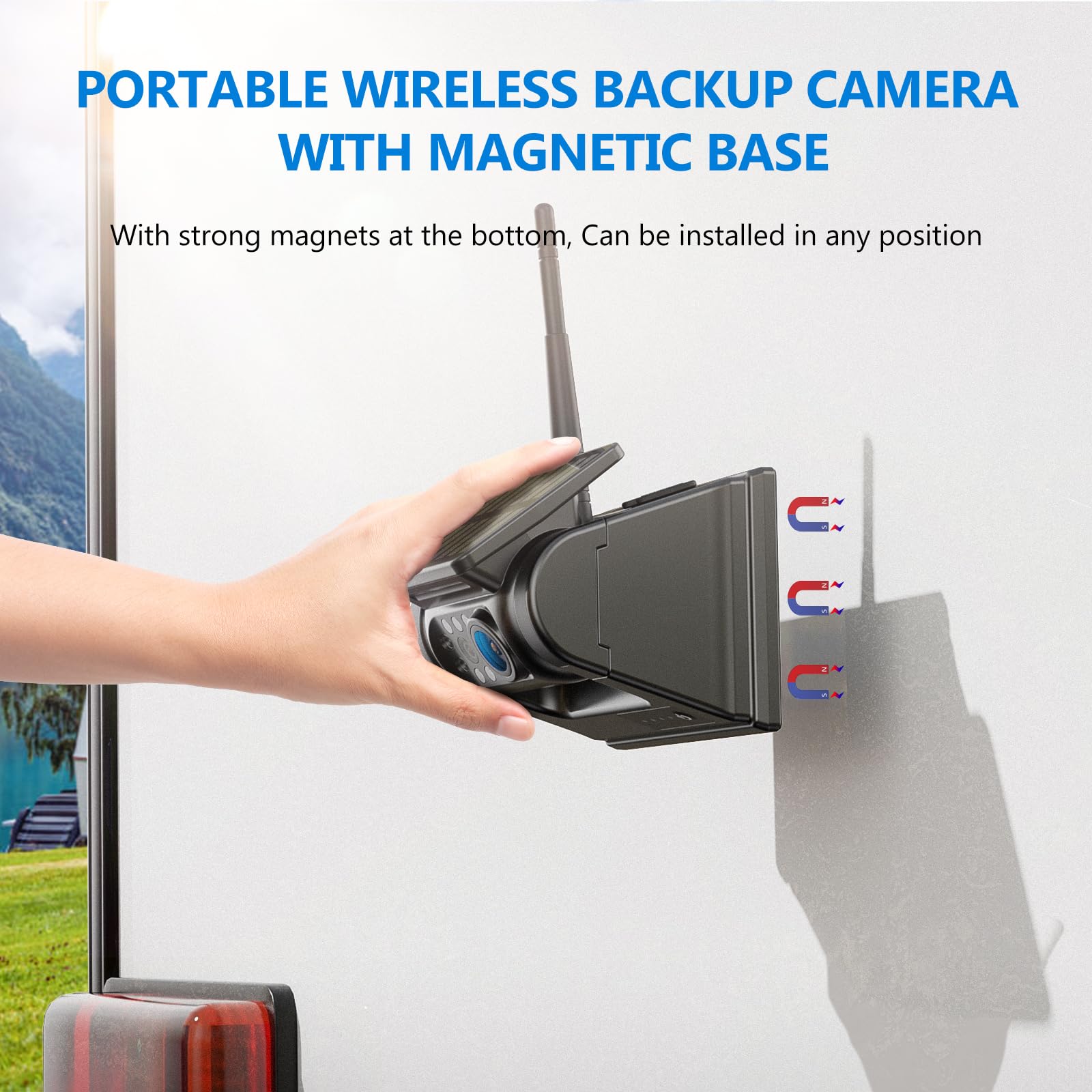 DVKNM Magnetic Solar Wireless Backup Camera HD1080P 3 Mins DIY Installation DVR 7