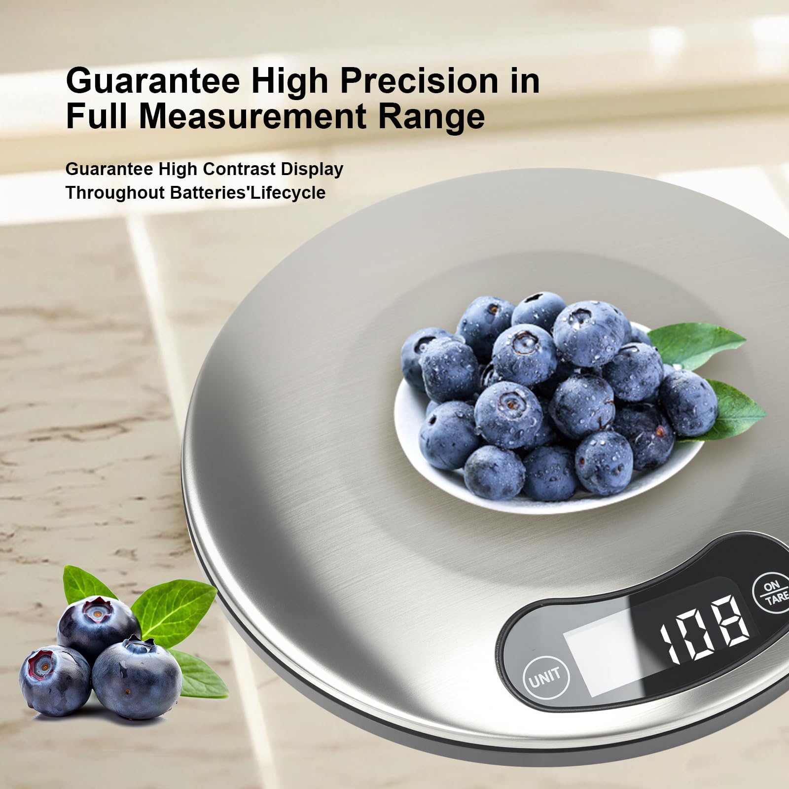 Bilancia da cucina digitale ad alta precisione con display retroilluminato con pulsante touch (grigio chiaro)