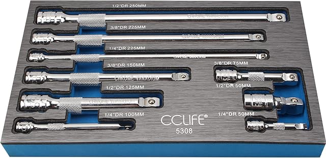 CCLIFE Zestaw przedłużaczy kluczy nasadowych uchylne z radełkowaniem 1/4" 3/8" 1/2", 9 szt.