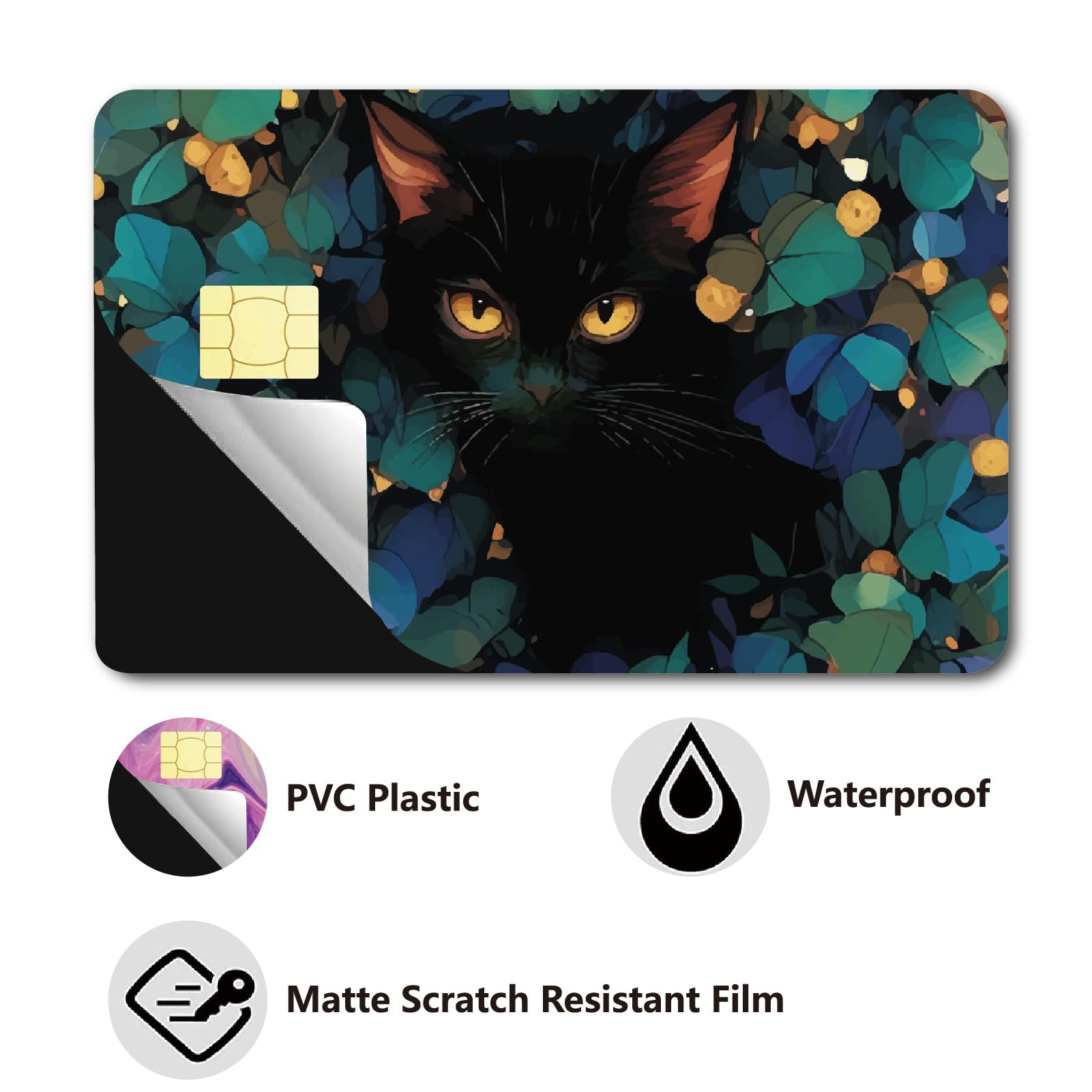 CREATCABIN 4 pz Gatto Nero Adesivo Pelle per Carta di Credito Carta di Debito Decalcomanie per La Pelle della Carta di Credito Proteggere Prevenire Graffi Impermeabile Rimovibile Sottile 18.6x13.7cm