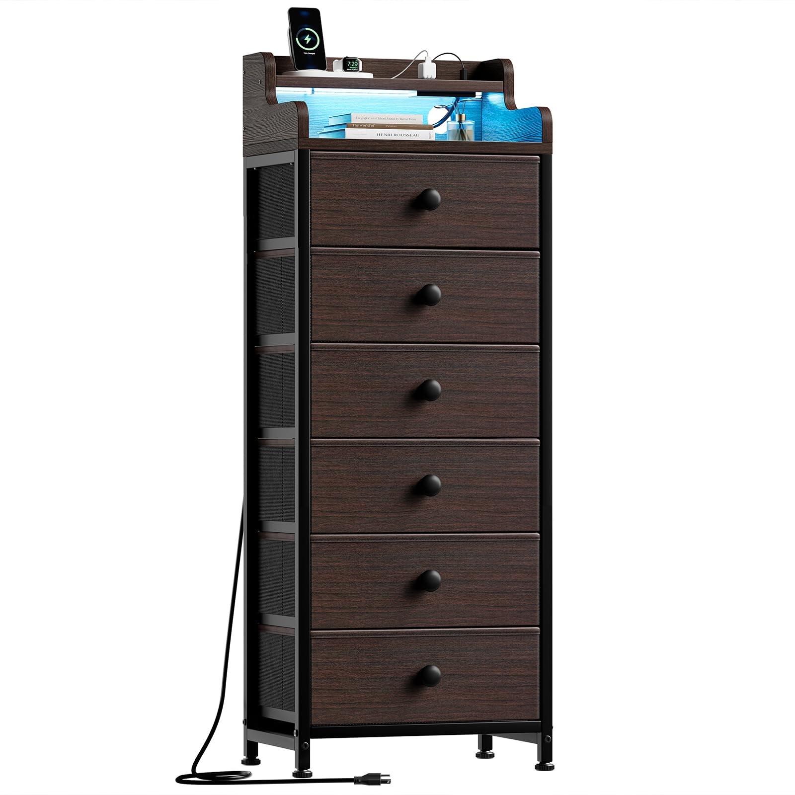 REAHOME Dresser for Bedroom with Charging Station and LED Lights, 6 ...