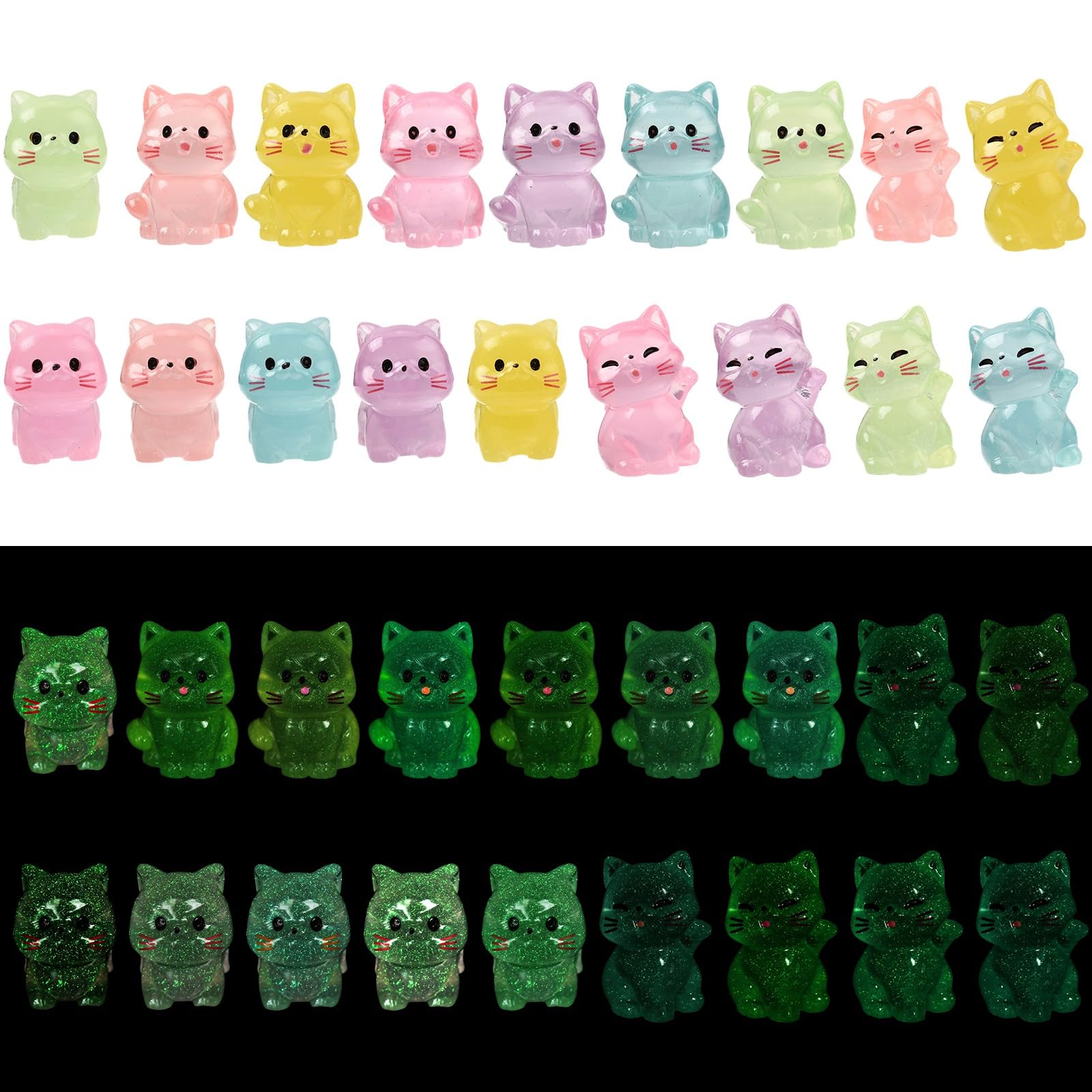 Chat miniature phosphorescent pour micro paysage et déco de bureau