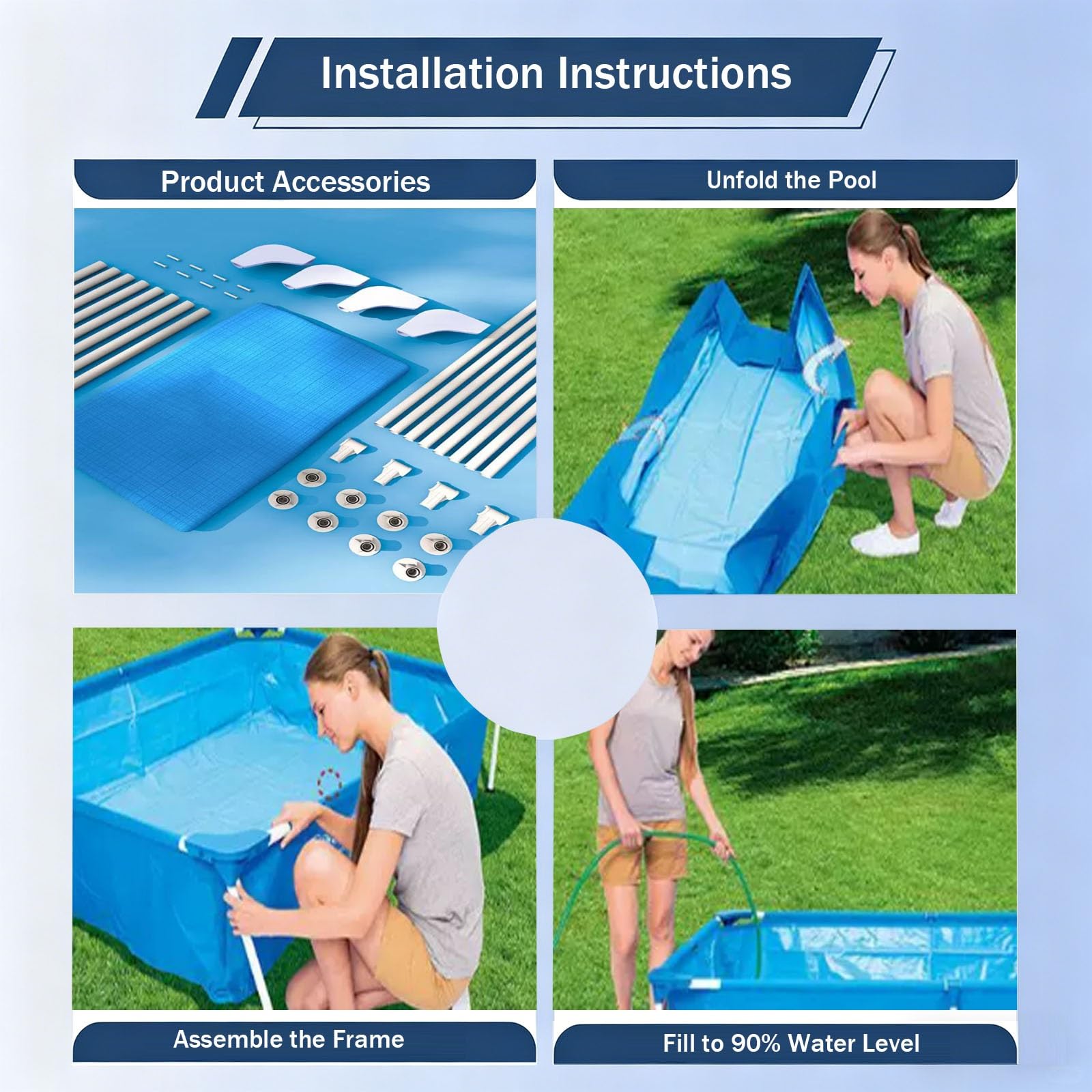 Piscina Rectangular Con Estructura Metálica 120-400 Cm Piscina Con Estructura Para Exteriores Piscina Elevada Con Estructura Piscina Con Estructura De Acero Y Paredes Laterales(120*92*33cm)