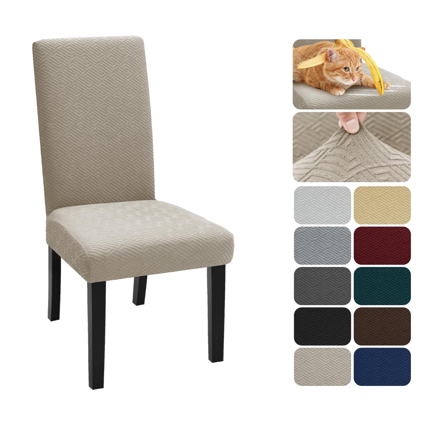 Xineage Khaki 4 Packs Newest Pattern Dining Chair Slipcover Parsons Chair Furniture Protector Stretch Chair Covers For Dining Room, Restaurant, Kitchen, Party (Khaki)