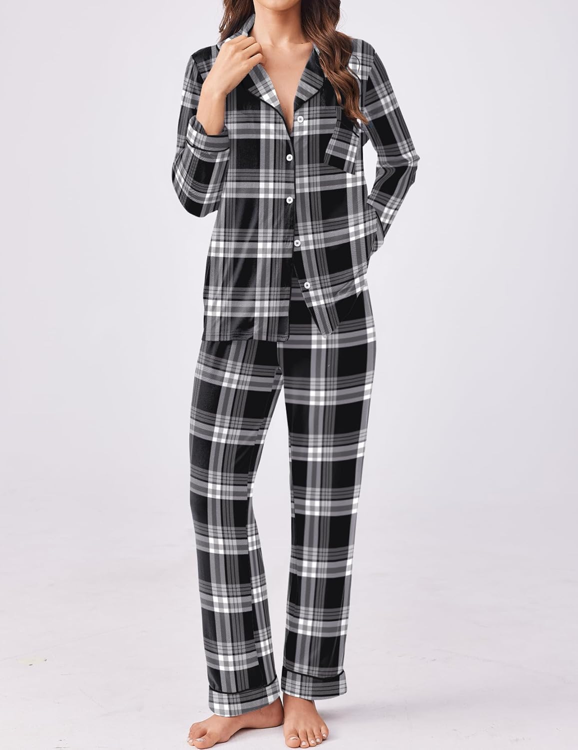 Ekouaer Womens Pajamas Set 2 Piece Button Down Pjs Soft Long Sleeve Top and Pants Sleepwear Set Lounge Sets - Image 2