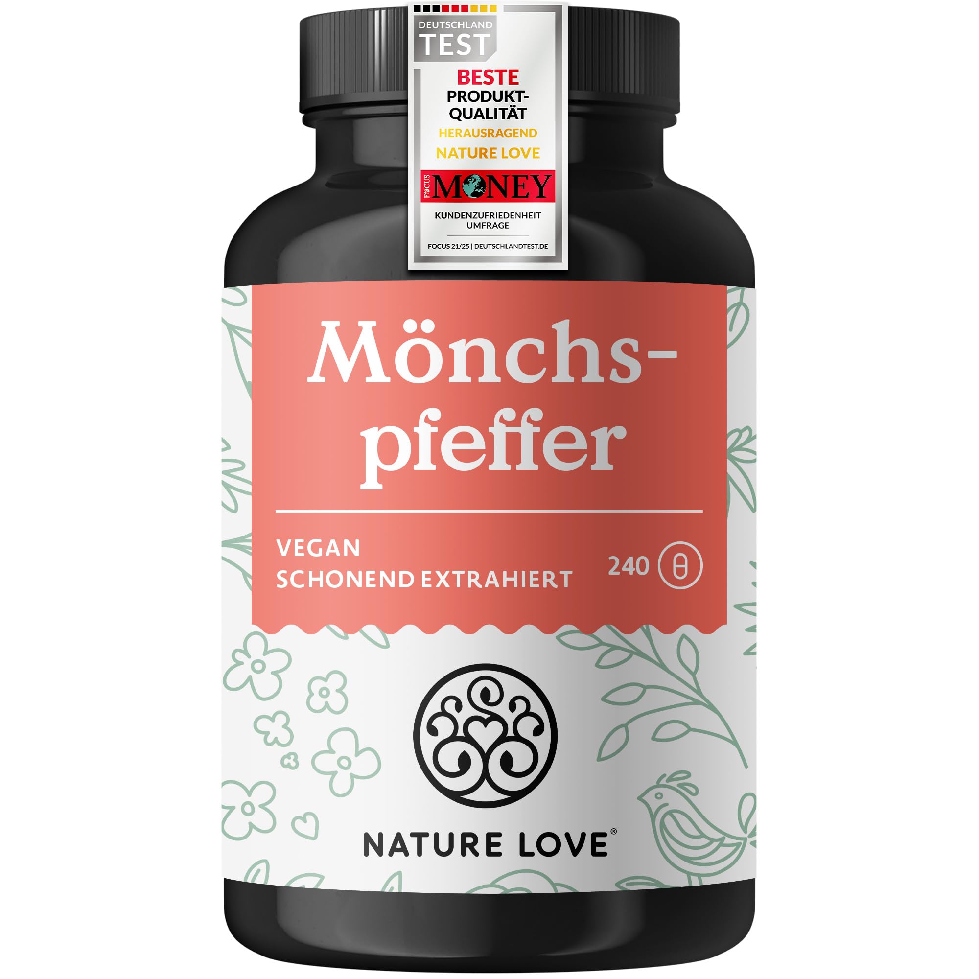 NATURE LOVE® Mönchspfeffer Kapseln - 240 Stück - 4:1 Extrakt aus Original Vitex Agnus Castus - Hochdosiert mit 10mg je Kapsel, Ohne unnötige Zusätze, vegan, laborgeprüft, in Deutschland produziert