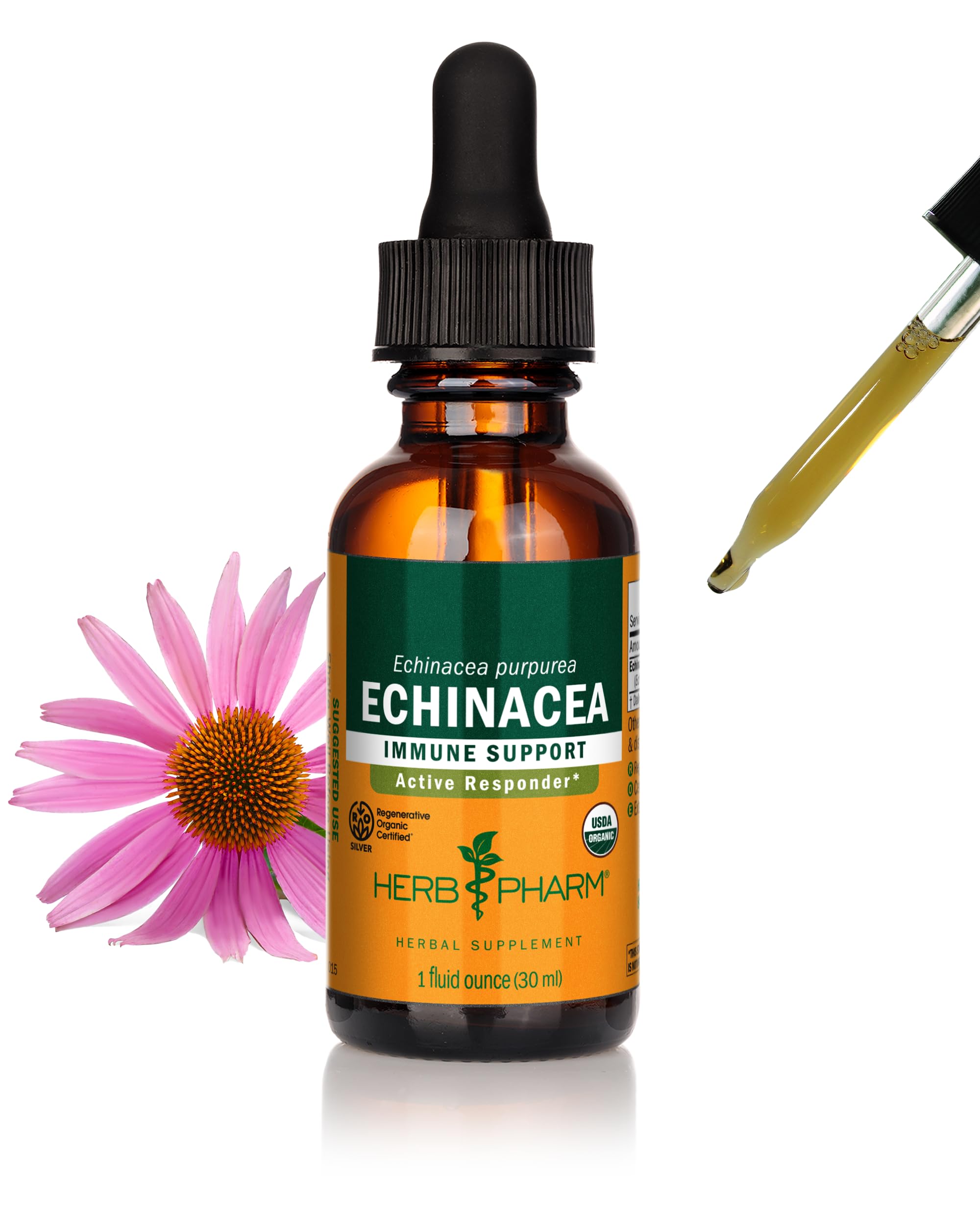 Certified Organic Echinacea Root Liquid Extract for Immune System Support, Organic Cane Alcohol, 1 Ounce (DECH01)