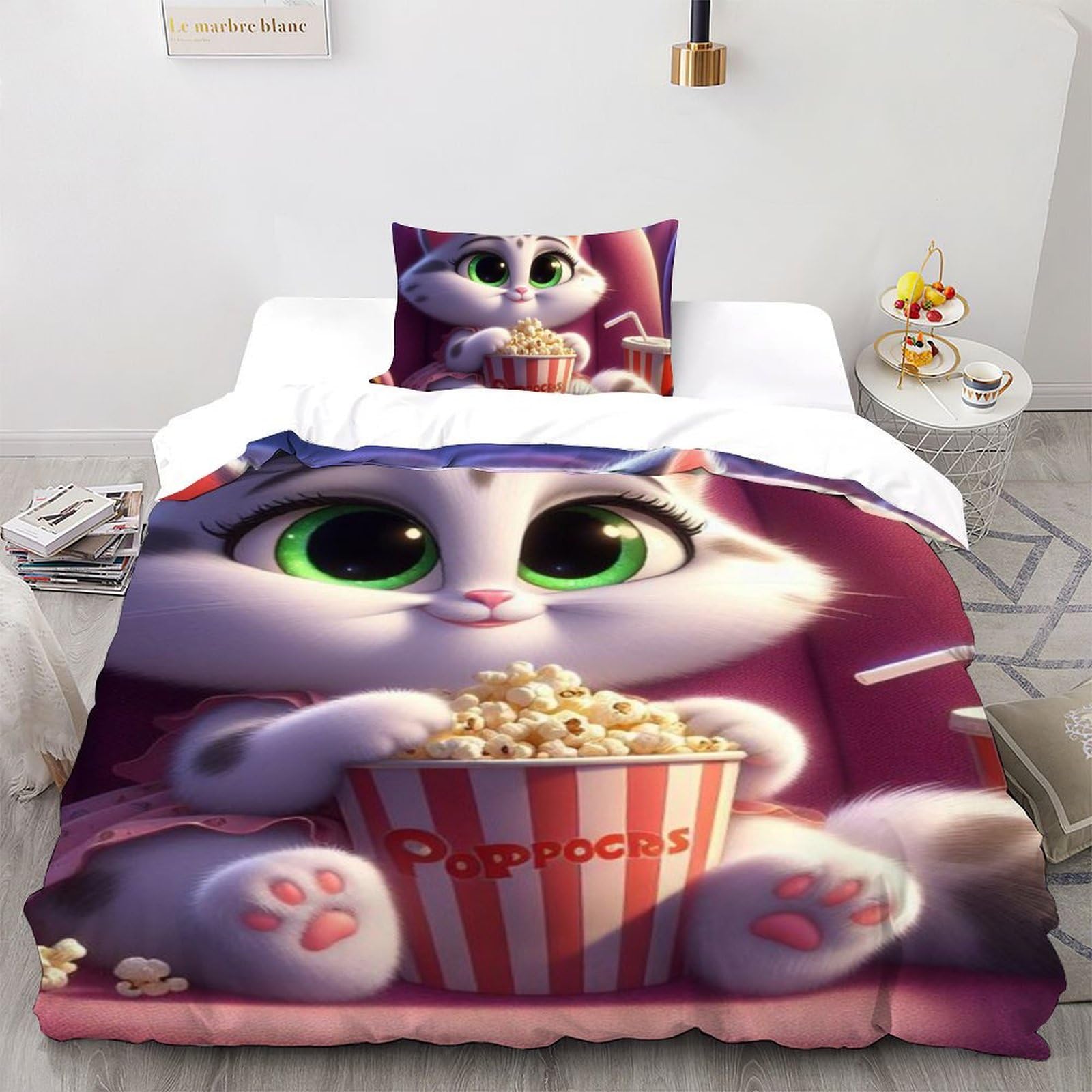 Housse de couette single 135x200 microfibre chaton dessin animé animaux
