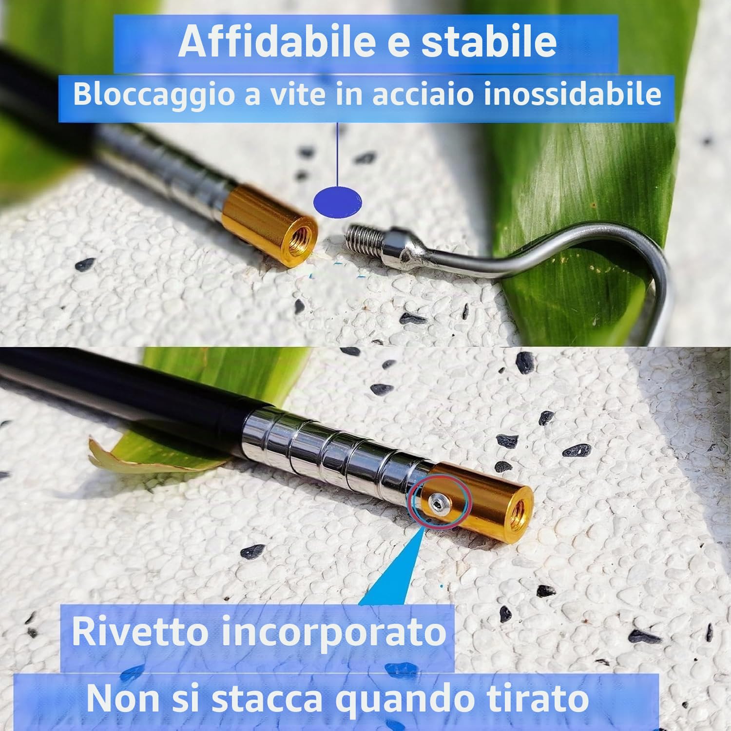 Asta Telescopica 150 cm Gancio a Serpente Acciaio Inox per Tenda Apri Tenda