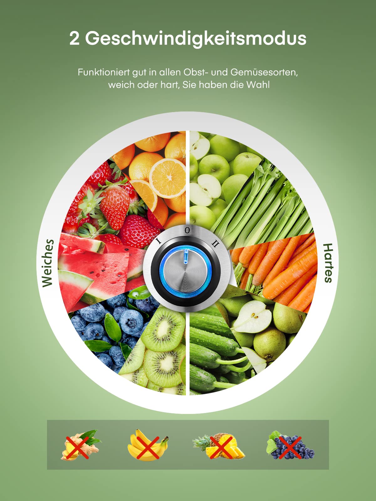 Juilist Entsafter Gemüse und Obst 800W, Edelstahl Saftpresse mit 75mm Einfüllöffnung, 2 Geschwindigkeitsstufen, 1100ml Saftbehälter, Einfach zu Reinigen, inkl. Bürste & Rezeptbuch