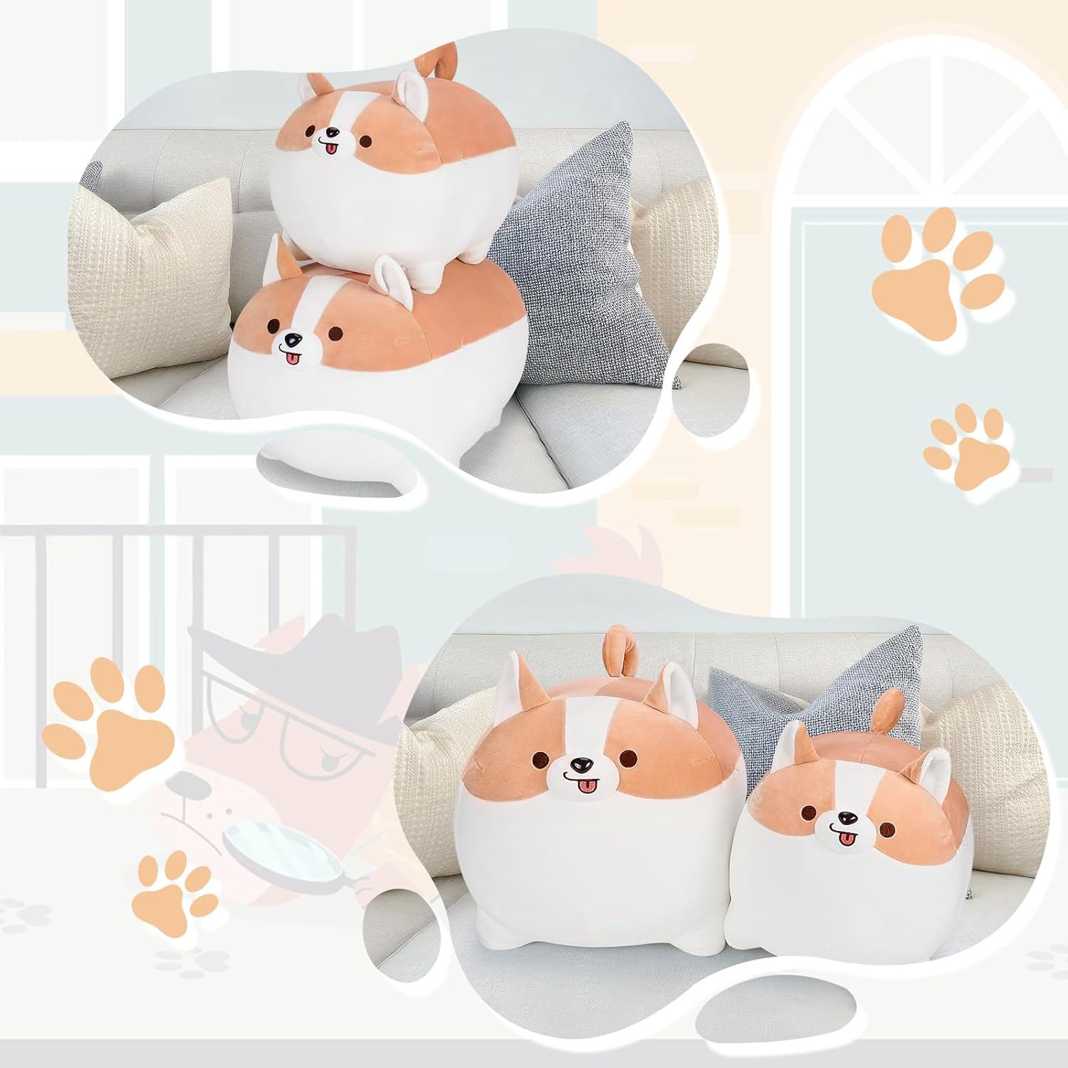 Auspicious beginning Shiba Inu Plush Pillows-16'' Corgi Plushie Stuffed Animals Giant Corgi Plush, Dog Plush Pillow Hugging Pillow Cushion Soft Shiba Plush Toy Big Stuffed Animals