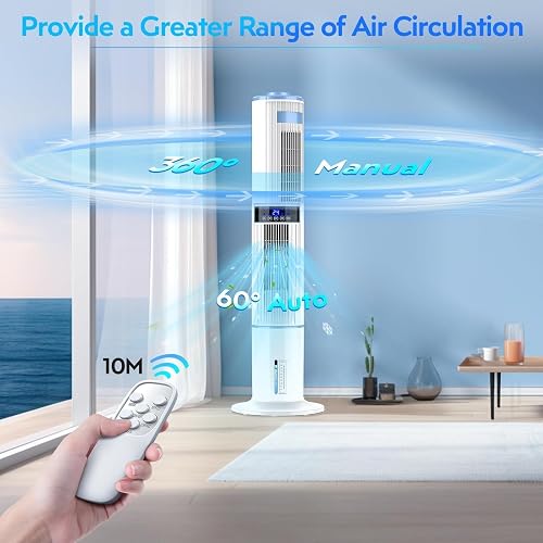 Climatiseur Mobile Silencieux Portable Rafraîchisseur d'air 360° Oscillation, Sortie d'air Double, 24H Minuteries, 65W, 4 Modes et 3 Vitesses avec Télécommande pour Chambre, Bureau, Cuisine - 3