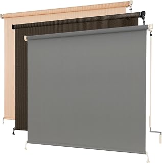 Outdoor Cordless Roller Shades, 7' W x 8' H, Gray
