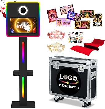 Mirror Photo Booth with 15.6 Interactive Touch Screen-RGB Light Supported by APP Control & Music Sync,DSLR Photo Booth with Flight Case, Instant Printing for Ideal Event Companion Square Black