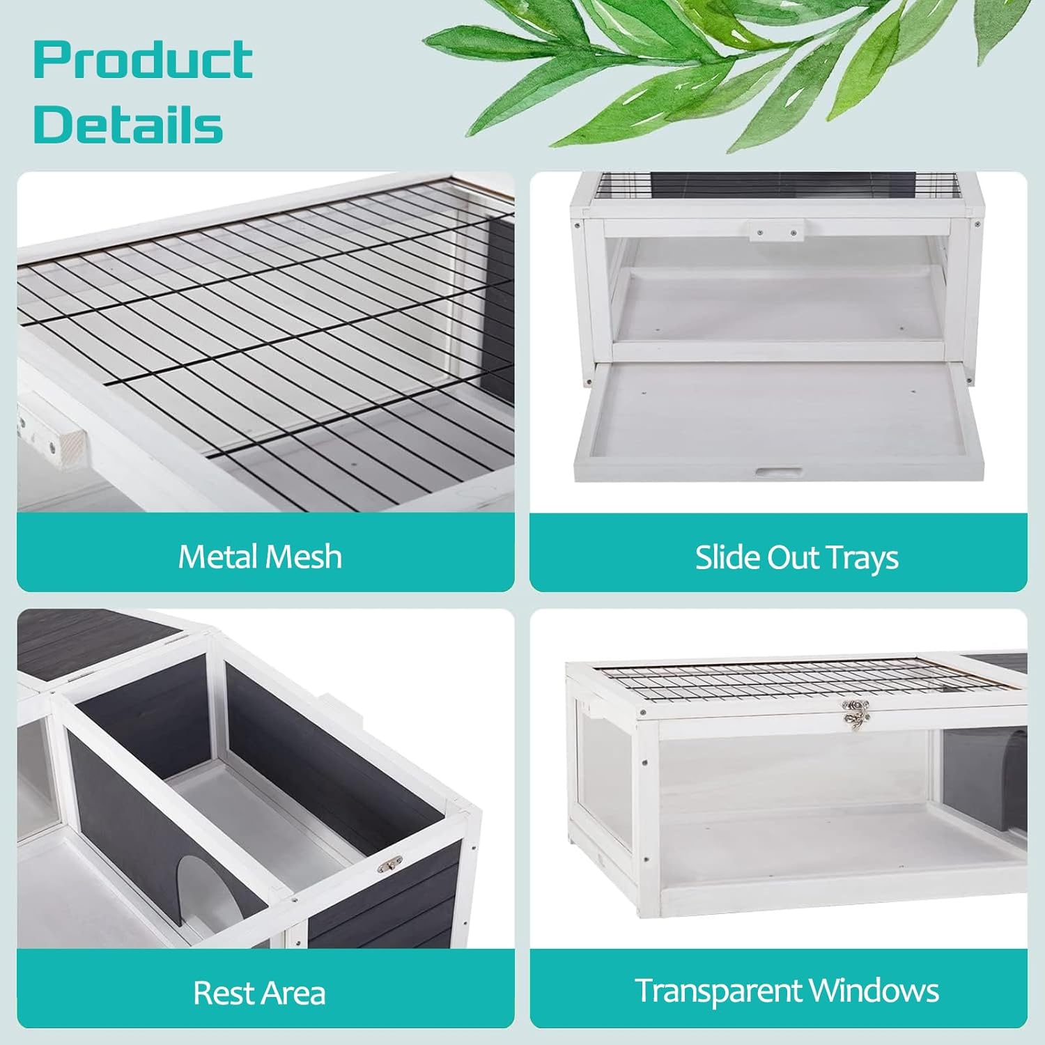 Turtle Habitat Enclosure, Large Wooden Tortoise House for Indoor and Outdoor Use, Reptile Enclosure with Openable Roof & Secure Locking System (White)