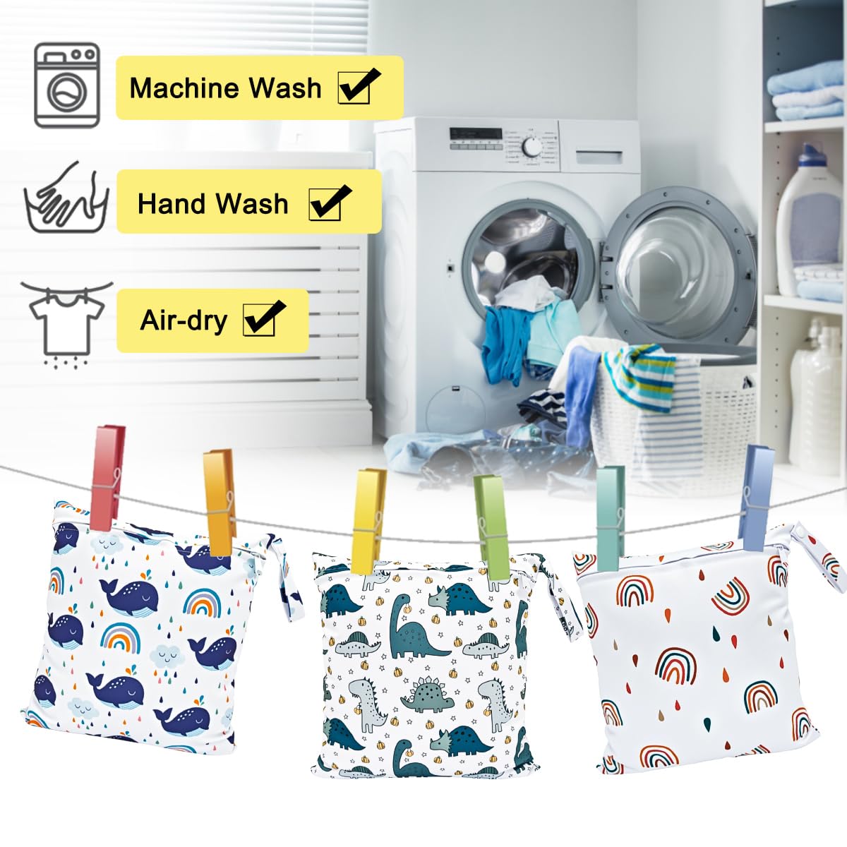 Bolsa de Pañales, 3PCS Bebé Reutilizable Impermeabilizan Bolsa con Cremallera Impermeable para Mamá, Wetbag Portátil Organizador de Viaje, Playa, Gym (Blanco)