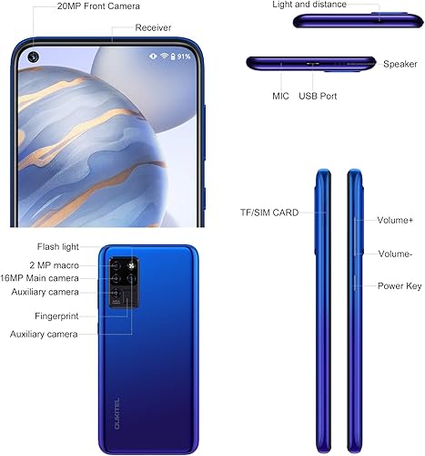 Miniatura 2 de OUKITEL C21 - Teléfono celular desbloqueado, Android 10, 2021, 6.4 pulgadas FHD+, cámara frontal de 20Mp + 4 traseras, procesador de videojuegos,