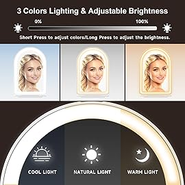 Mocado Travel Makeup Mirror with Light, 1x/10x Magnifying Mirror with Light, 3 Colors Lighted Magnifying Mirror, 2000mAh Rechargeable Lighted Makeup Mirror, Memory Function (Arched-White)