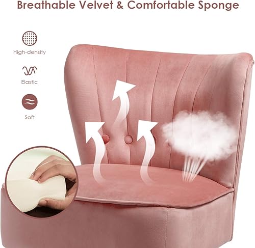 Miniatura 4 de Giantex Silla moderna de terciopelo pequeña silla tapizada de ocio con patas de madera gruesa acolchada y con botones sillas de club sin brazos para