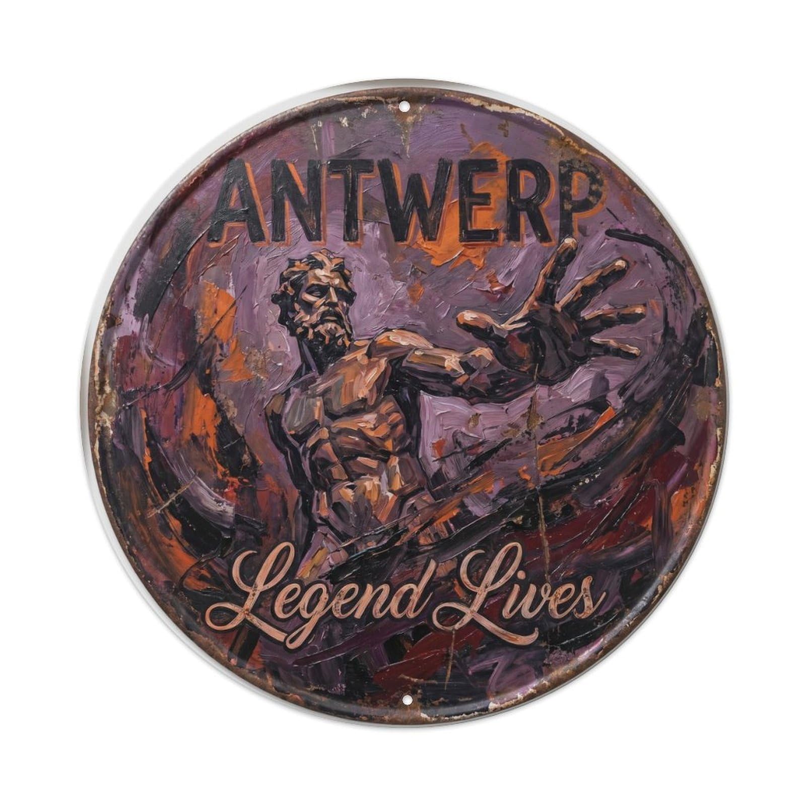 Vintage Travel Fountain Antwerp Metal Tin Sign