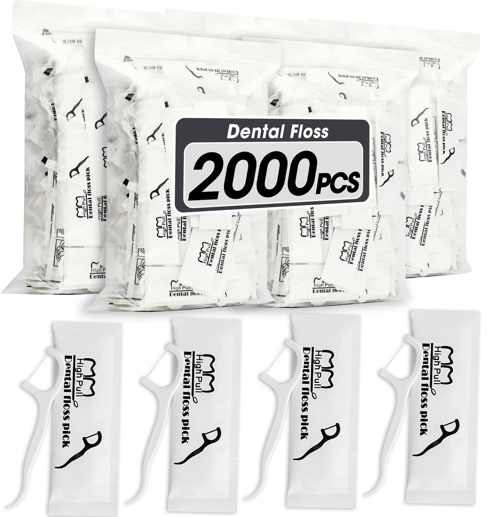 AZEN 2000 unidades de hilo dental a granel, palillos de hilo dental envueltos individualmente, palillos de dientes para adultos, hilo dental de viaje ideal para limpieza profunda
