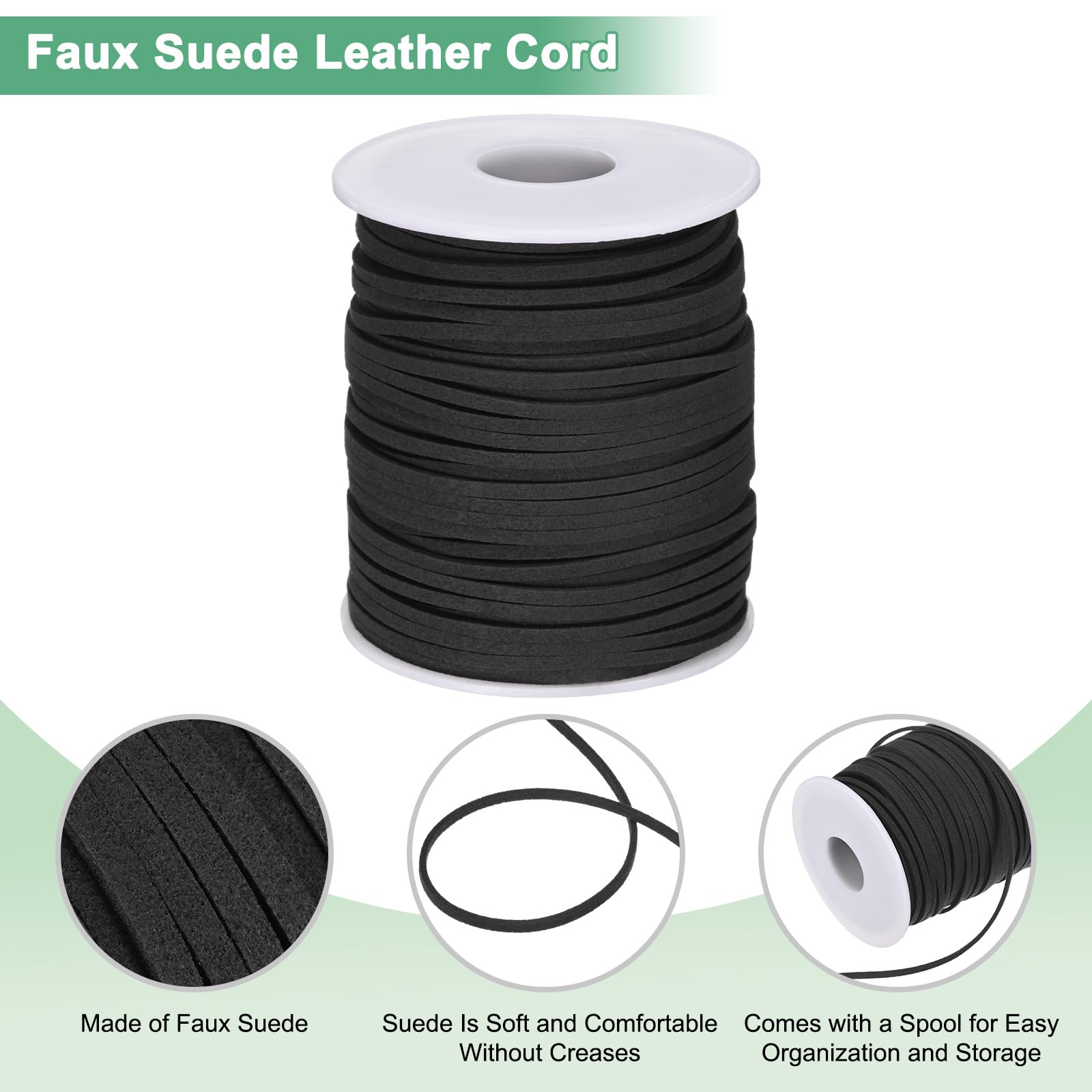 M METERXITY Faux Suede Leather Cord, 50 Yards 2.6mm Flat Suede Leather Lace, Faux Leather Cord - Image 2