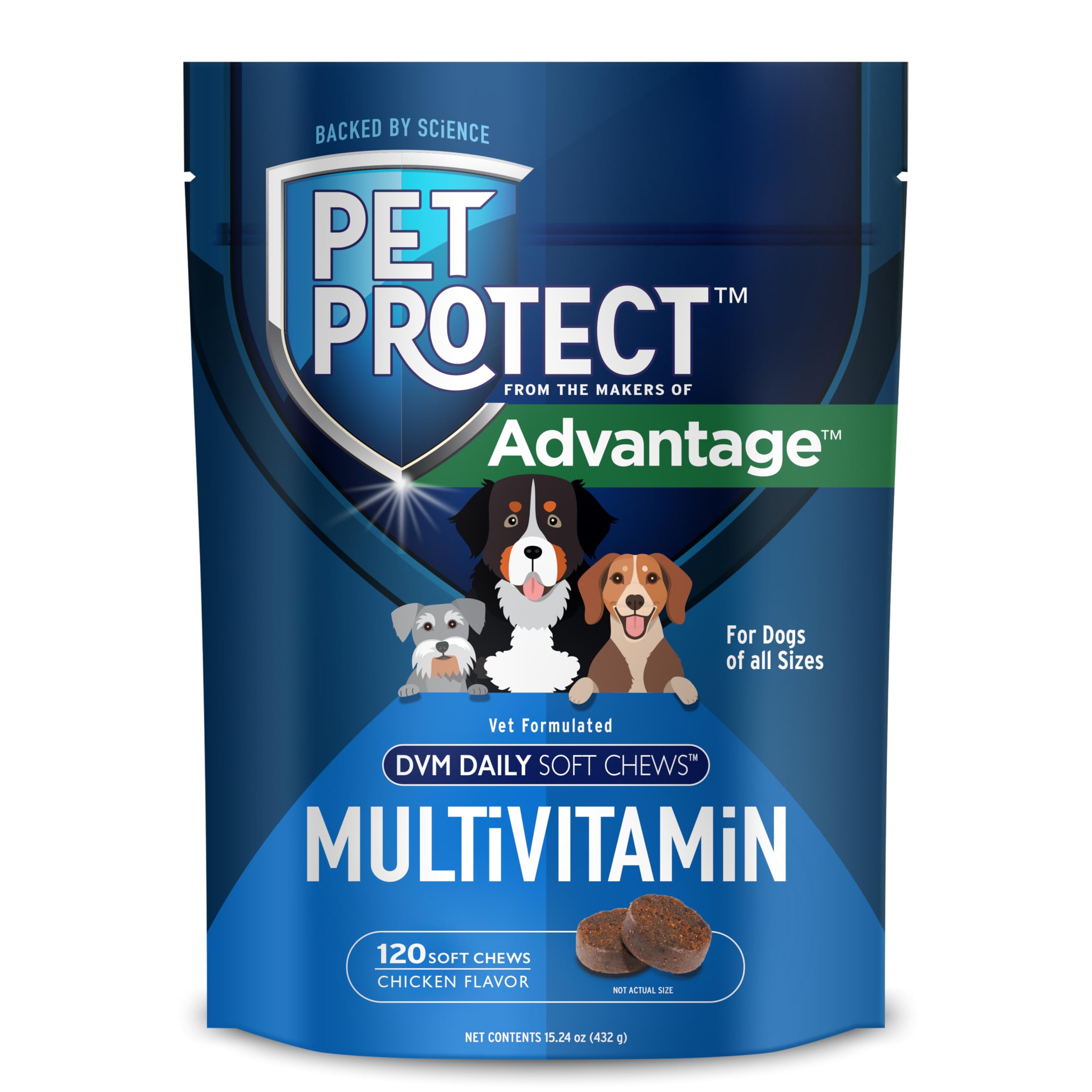 Pet Protect Dog Multivitamin, Vet-Formulated DVM Daily Soft Chews, Supports Ongoing Health & Wellness, Chicken-Flavor (120 Count)