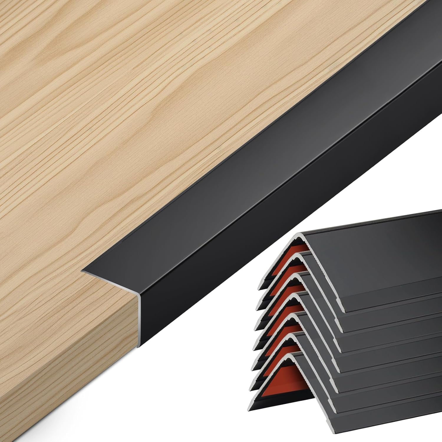 8PCS 57" Black Metal Corner Protector, Peel and Stick Aluminum Corner Guards L molding Tile Trim, Suit for Wall Door Frame Cabinet Baseboard Decor, Size 57in x 0.8in (Pack of 8)