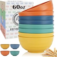Homienly 60oz Unbreakable Wheat Straw Bowls - 8pc Large Salad Cereal Serving Set, Microwave Dishwasher Safe for Kitchen Camping Multi-Color