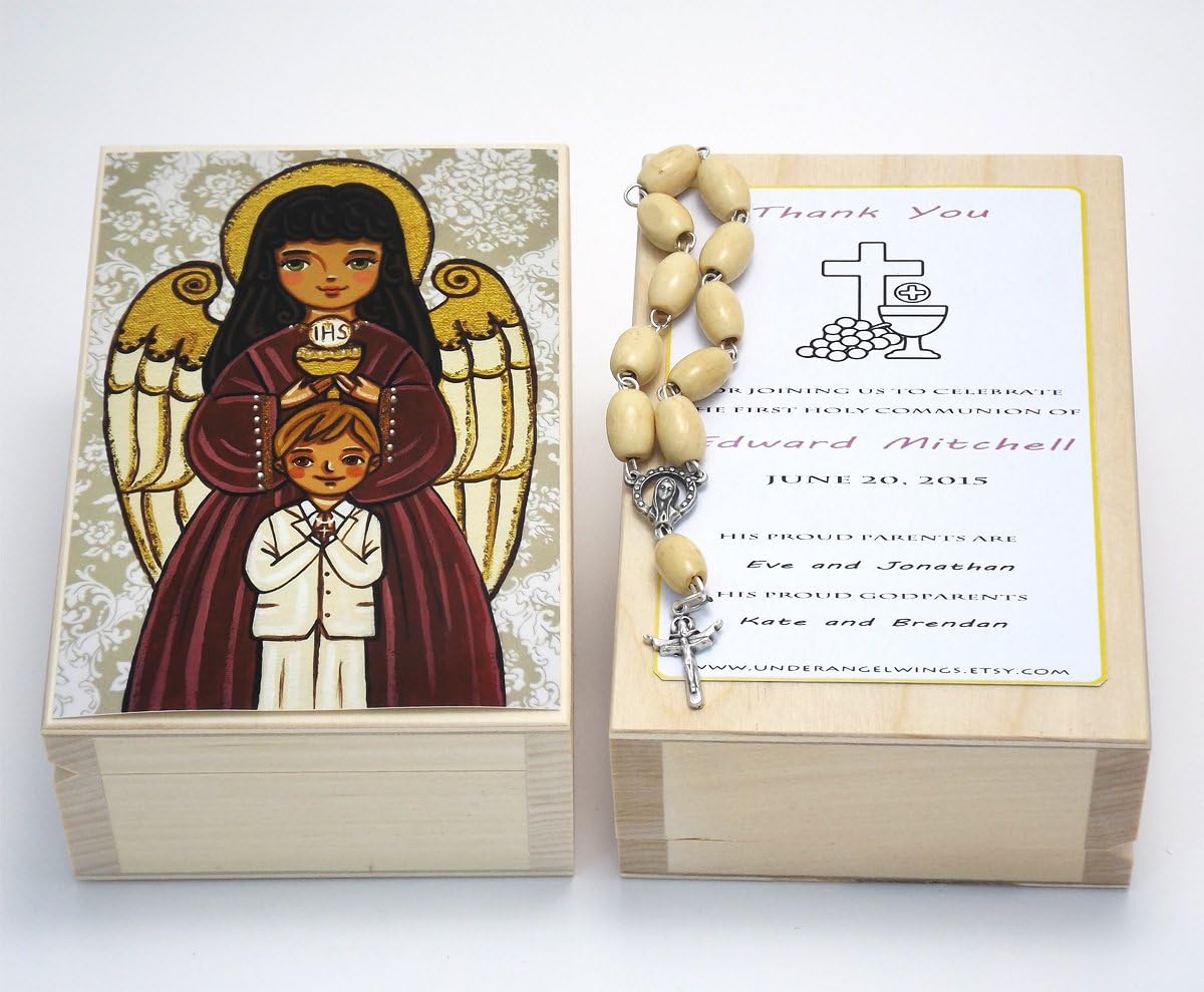 Guardian angel gift Boy first communion favors boy First communion gift boy Guardian angel favor Thank you favor Boy first holy communion favor boy Rosary favor Rosary box Personalized keepsake box