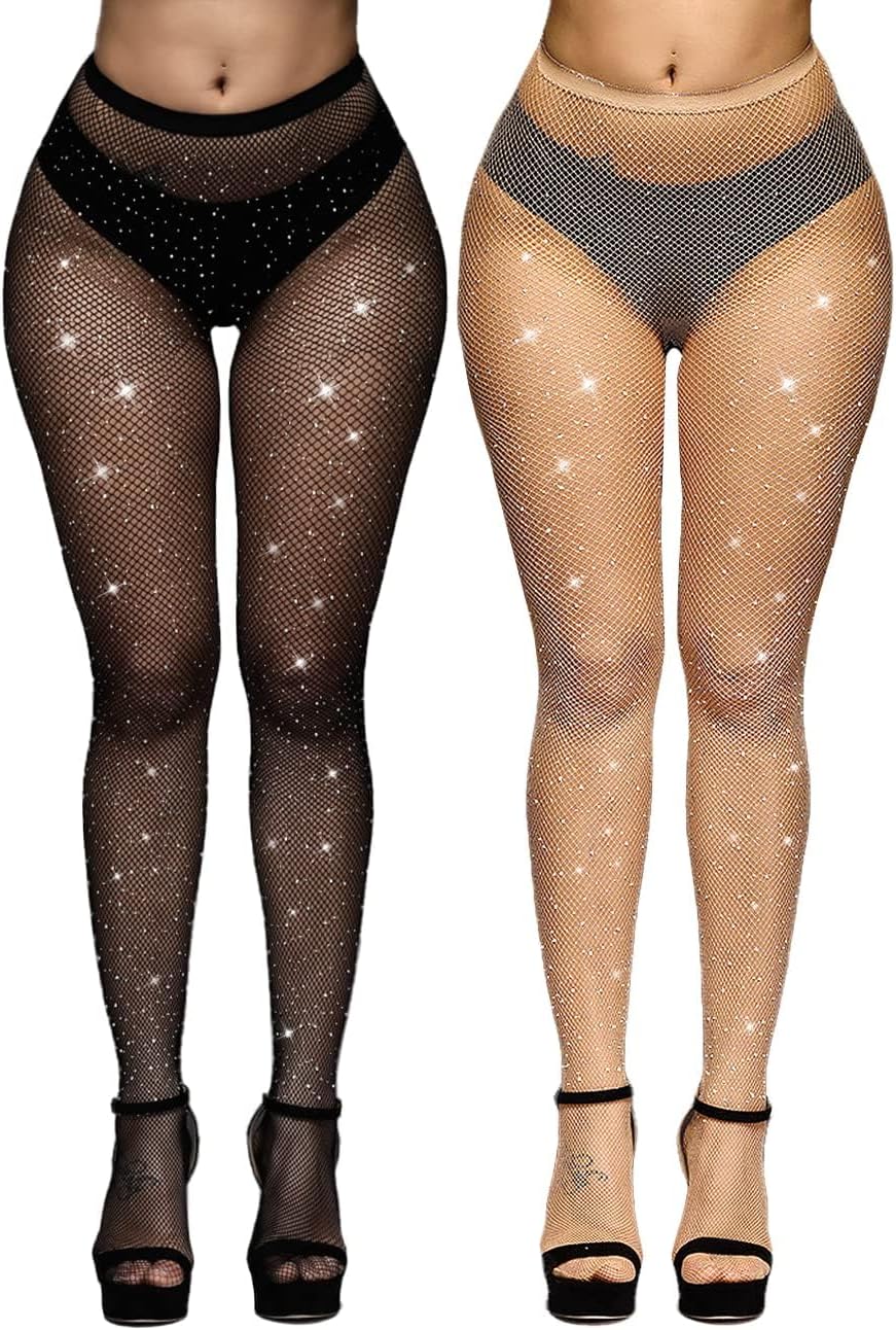 KRYSTAL RHINESTONE Spotlight Sparkle Fishnets Lifetime of Style Stockings Free Size (Waist size 24-32) Pack of 2