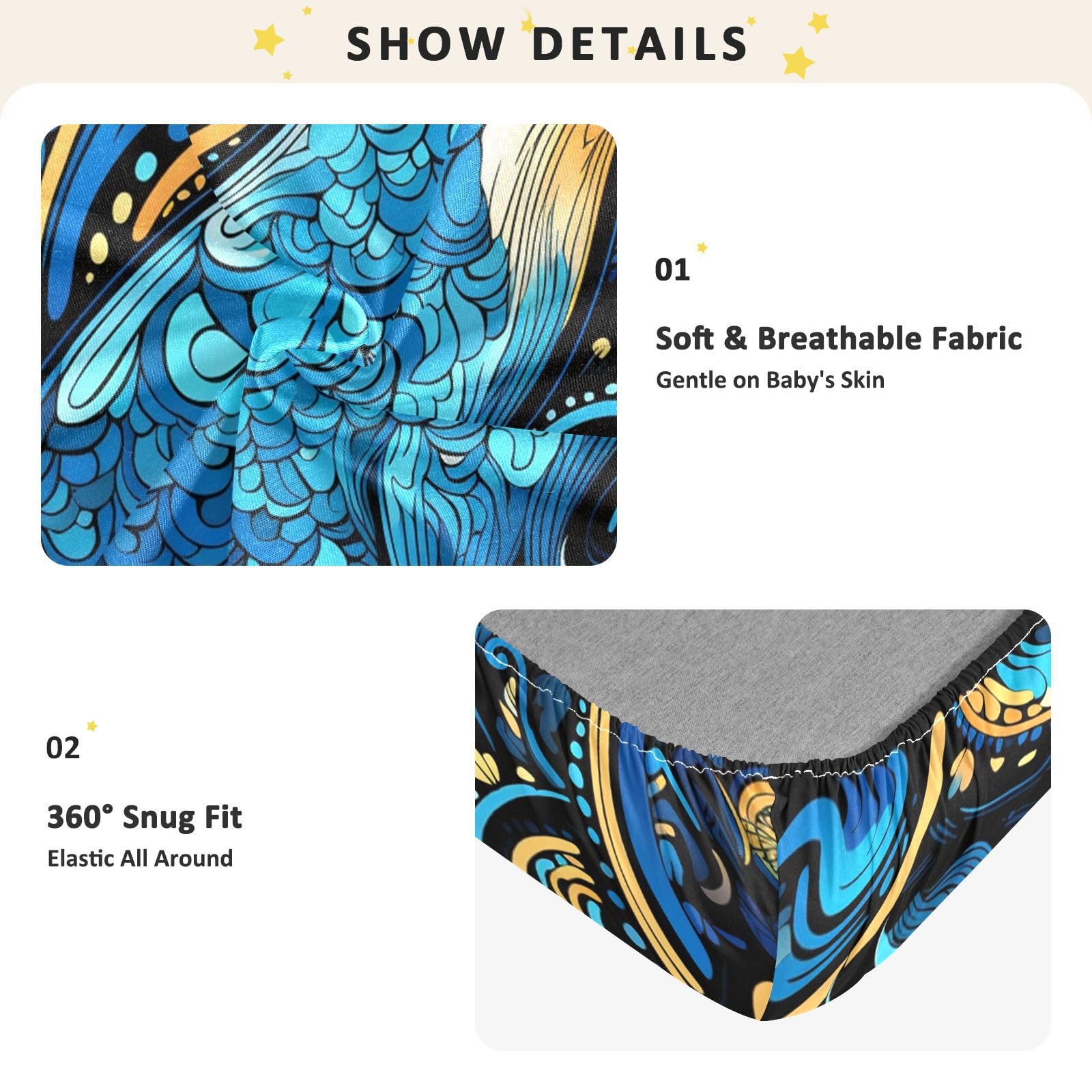 Arte Abstracto Azul Platypus Sábana de Cuna para Niños Pequeños,Sábanas de Algodón Suave para Bebés Aptas para Colchón Corralito