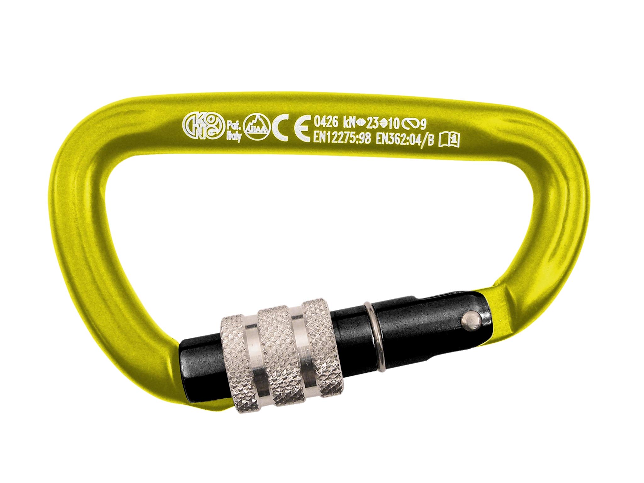 Kong. Trapper Screw Sleeve. Moschettone Arrampicata in Alluminio con Ghiera a Vite. Sistema Keylock Anti-Impiglio. Forma Compatta. Ingombro Minimo. EN 12275/B, EN 362/B. Peso 85g.
