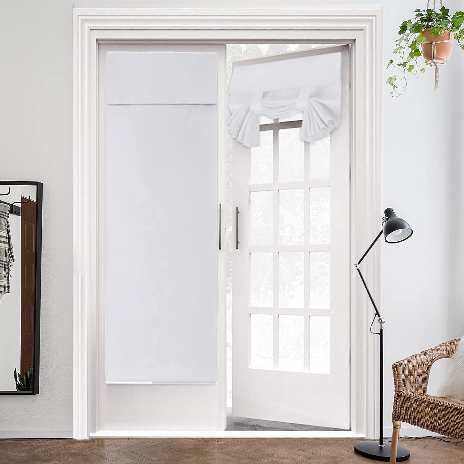 ZHhan French Door Curtains Privacy Blackout Shade for Glass Door Home Office, Sidelight Curtain Tie up Shade, Easy Installed 66x173cm, Greyish White, 1 Panel