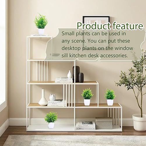 Miniatura 4 de GREENTIME 4 plantas falsas en maceta, pequeñas plantas artificiales de interior en maceta blanca vegetación para el hogar, oficina, dormitorio,