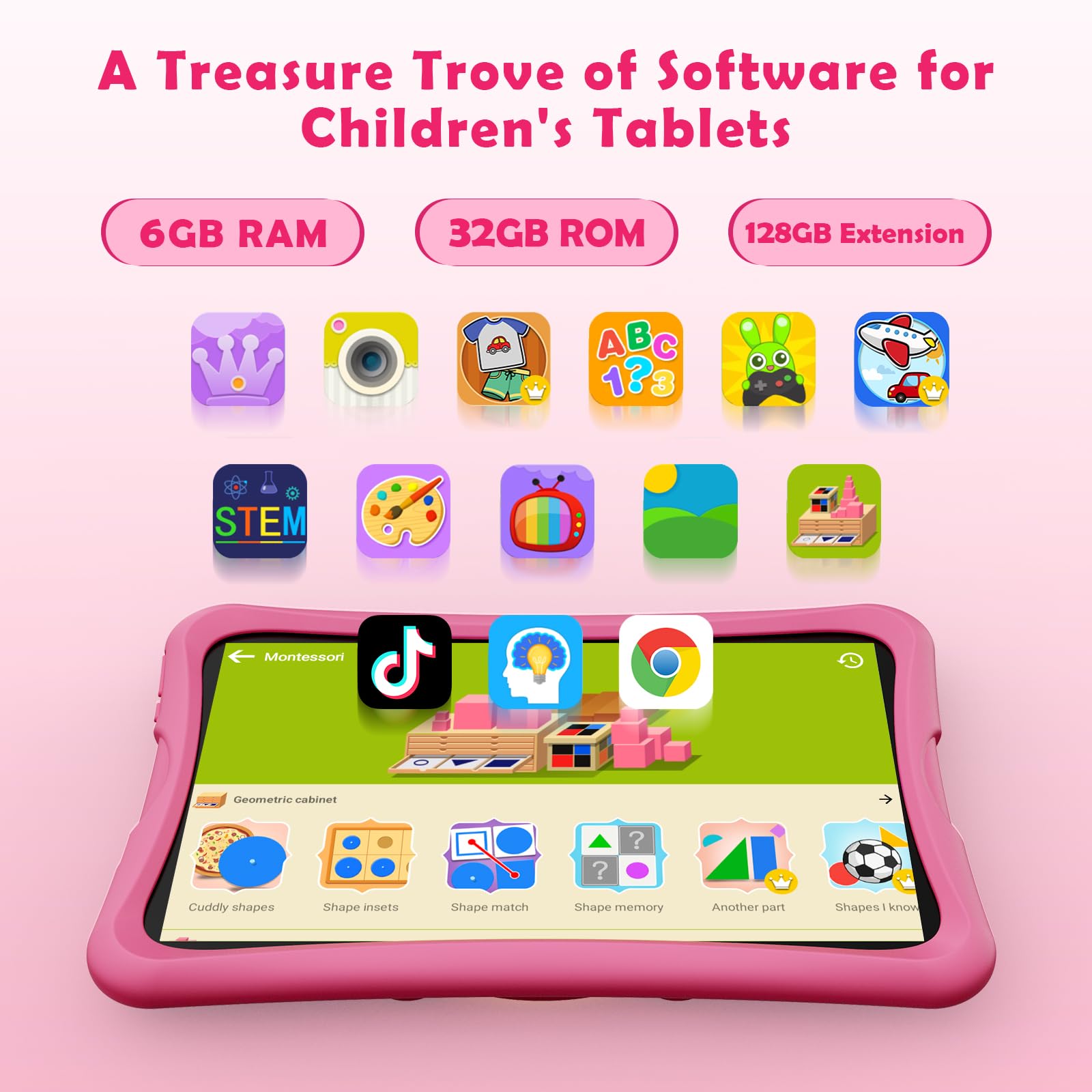 DigiLand Android 15 Kinder Tablet 10,1 Zoll, 6GB RAM + 32GB ROM (erweiterbar), Elternkontrolle, Kinder-Apps vorinstalliert, Doppelkamera, inkl. robuster Schutzhülle (Rosa)
