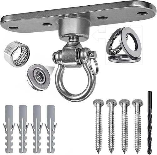 Vista 14 de Colgador de columpio de acero inoxidable resistente con rodamientos lisos de 180 ° + 360 °, capacidad de 1500 libras, hamaca de yoga, bolsa