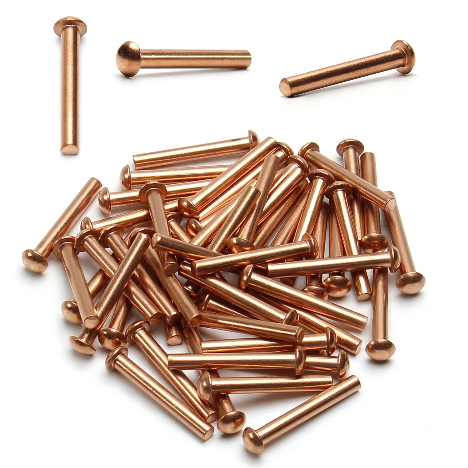 Yinpecly 1.18" Length Round Head M4 Copper Solid Rivets Fastener for Electrical Applications Copper Finish Copper Tone 50pcs